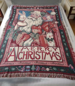 Goodwin Weavers A Merry Christmas Santa Decke 50”x70” Baumwolle Hergestellt in den USA - Bild 1 von 7