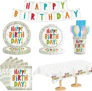 170 Pcs Confetti Birthday Party Tableware Set, Party Table Colorful Supplies Inc - Picture 1 of 12