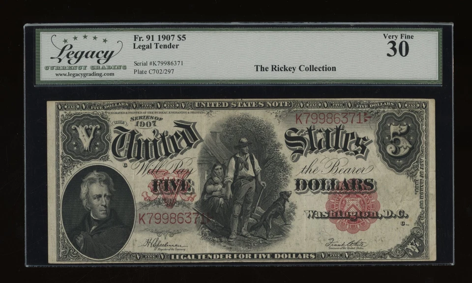 DBR 1907 $5 Woodchopper Fr. 91 Legacy 30 Serial K79986371 - Image 1 of 2