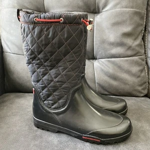 Sperry Womens Quilted Mid-Calf Fleece Lined Rain Boots Black Red Size 9 9214412 - Picture 1 of 11