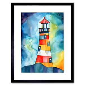 Leuchtturm bei Nacht Volkskunst Gerahmter Kunstdruck 18x23 cm - Bild 1 von 25