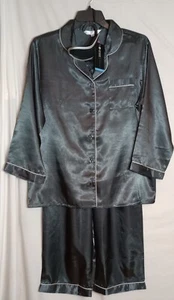 NWT Alexander Del Rossa Adult Unisex 3-piece XL Silky Satin Pajamas Dark Gray - Picture 1 of 17