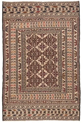 Kelim Sumach Handgewebter Orientteppich 191 x 130 cm-Nomadic,kilim,Soumak,Beige - Bild 1 von 4