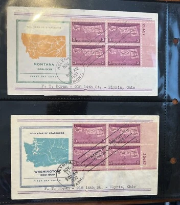 1939 US FDC #858 Fidelity M-17a-d MT ND SD WA Statehood Anniversary MATCHED PBs! - Image 1 of 4