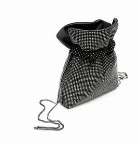 Zara Womens Studded Shiny Reversible Crossbody Mini Bucket Bag In Black - Picture 1 of 11