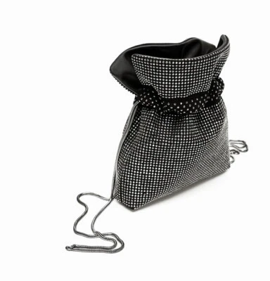 Zara Womens Studded Shiny Reversible  Crossbody Mini Bucket  Bag In Black - Image 1 of 4