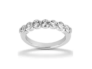 Natural 0.70ct Diamond Wedding Band Ring 18k White Gold Round I SI2 Prong Set - Picture 1 of 3