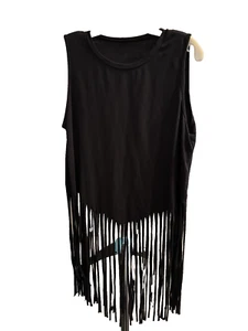 Shein Black Fringed Tank Top Size Large (40/42) (8/10) - Picture 1 of 5