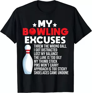 Funny Bowling Excuses For Bowler Tee Shirts Gift Unisex T-Shirt - Picture 1 of 3