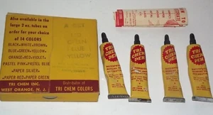 Vintage TRI CHEM Embroidery Liquid Ball Point Paint Box  4 Tubes pamphlet B48 - Picture 1 of 1