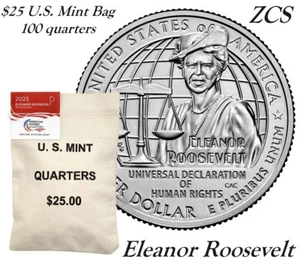 2023 D AWQ Eleanor Roosevelt $25 100 COIN BAG IN Orig U.S. MINT SEALED BOX 23WBF - Picture 1 of 4