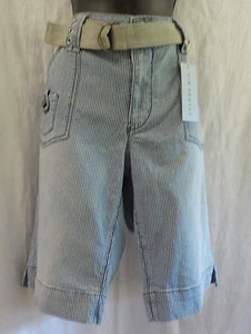 Kim Rogers Denim Walking Shorts Size 12 NWT Blue Stripe Cotton Blend W 1.5" Belt - Picture 1 of 12