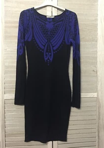 THURLEY Women Beautiful Black Cobalt Knit Dress Size XS fits 8 to Small 10 AU - Picture 1 of 6