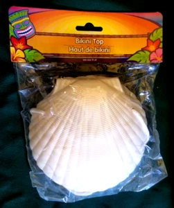 White Sea Shell Bra Costume Luau Mermaid Bikini Top Plastic Hawaiian Sz Fits All - Picture 1 of 5
