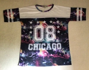 WOMENS LADIES OVERSIZE AMERICAN BASEBALL VARSITY CHICAGO 08 TOP T-SHIRT S/M 8/10 - Picture 1 of 1