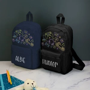 Personalised Neon Gaming Kids Backpack with Name Choice of Colours Video Games - Picture 1 of 14