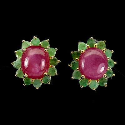 Pendientes de plata de ley 925 rubí ovalado 10x8 mm esmeralda piedras preciosas naturales joyería Foto 1 de 4