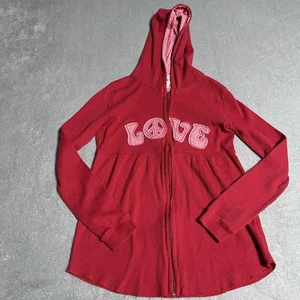 Vintage Y2K Faded Glory Jacket Girls XL Red Pink Waffle Knit Peace Groovy - Picture 1 of 8