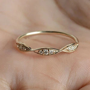 Diamond 3 Marquise Twisted Band Ring Solid 14k Yellow Gold Handmade Fine Jewelry - Picture 1 of 6