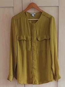 Ladies Mustard Gold Green Long Sleeve Top Blouse Shirt H&M Fit Size 14 - Picture 1 of 1