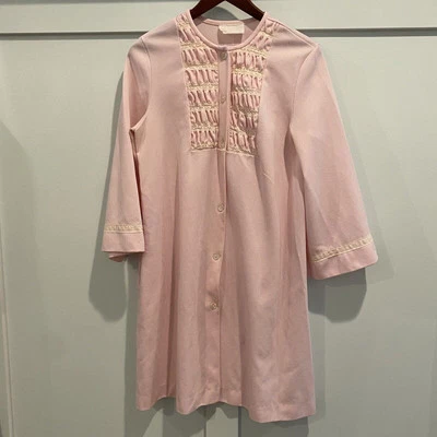 Vintage Gossard Artemis House Coat Robe Medium M Pink Lace Trim Midi Length 70s - Image 1 of 4