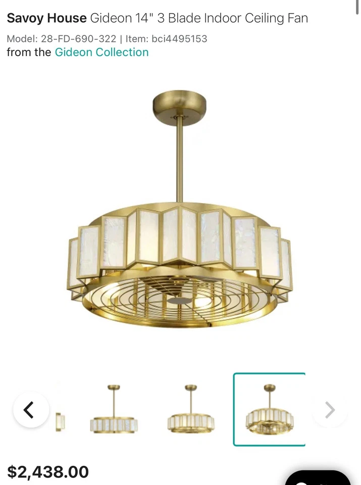 Savoy House Gideon 14 3 Blade Indoor Ceiling Fan Model: 28-FD-690-322 New Sealed - Image 1 of 1