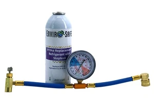 134a Replacement Refrigerant w Stop Leak 8 oz cn & Gauge kit EQUIV to 21oz #2032 - Picture 1 of 5