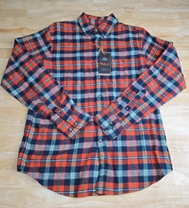 Hawke & Co Outfitter Shirt Mens Medium Blue Orange Plaid Flannel Button Up NWT - Picture 1 of 6