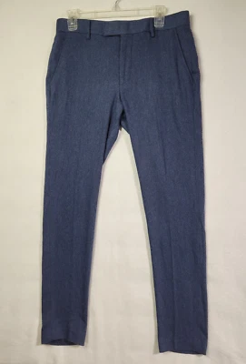 Pantalón de vestir para hombre talla W32 L30 azul negro Chevron frente plano poli lana F101621 de ASOS Foto 1 de 4