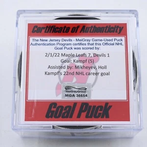 NHL Goal Scored Puck David Kampf Toronto Maple Leafs Feb 1, 2022 vs Devils - Picture 1 of 6