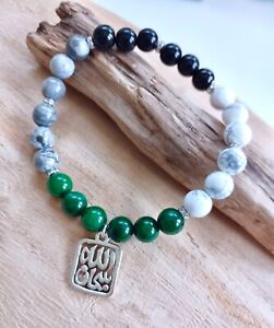Islamic Bracelet, Silver Allah Charm, Muslim Arabic, White Green Black Gods Name
