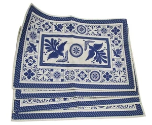 Talavera Tile Print Cotton Fabric Placemats Set Of 4 Blue White EUC - Picture 1 of 15