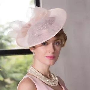 Women's Kentucky Derby Church Wedding Noble Dress linen feather Sinamay hat vvv - Picture 1 of 5