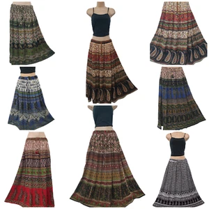 Boho Maxi Skirt Crinkle Ethnic Lightweight Summer Printed Long 10 12 14 16 18 20 - Picture 1 of 54