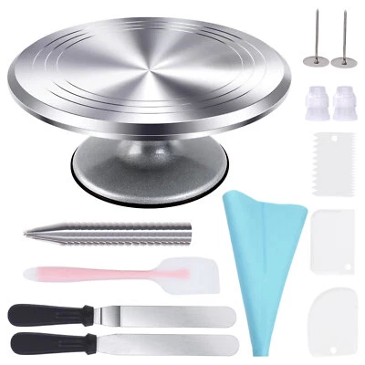 Комплект расходных материалов для украшения торта с 12-дюймовой алюминиевой вращающейся подставкой для проигрывателя тортов - Изображение 1 из 4