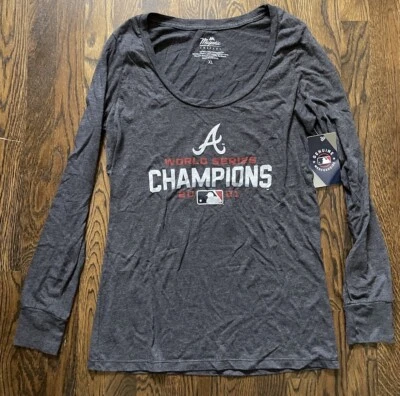 Atlanta Braves Womens XL 2021 World Series Champion Blue T-Shirt MLB Fan - Image 1 of 4