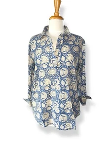 MADISON MATHEWS Floral Collared Popover Tunic Blue size S - Picture 1 of 7