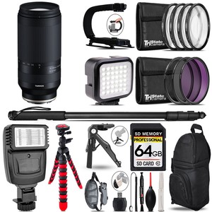 Tamron 70-300mm f/4.5-6.3 Di III RXD Lens (E) Video Kit + Flash +Monopad -64GB