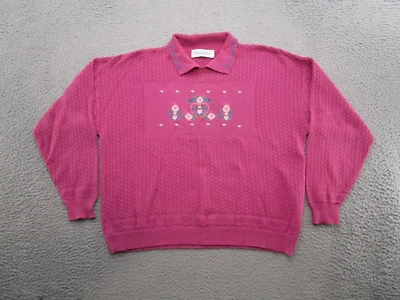 Vintage 90's Chelsea Garden Cotton Textured Knit Sweater Size L USA Made Collar - Image 1 of 4
