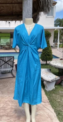 RALPH LAUREN BLACK LABEL BLUE SILK KNOT & FRONT SLIT DETAIL COCKTAIL DRESS Sz 10 - Image 1 of 4