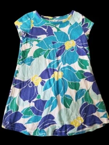 * GYMBOREE Blue Tropical Floral Print Short Sleeved Dress Girls Size 5-6 - Picture 1 of 4