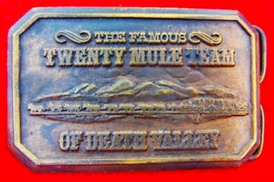 VINTAGE 1970'S ~THE FAMOUS TWENTY MULE TEAM OF DEATH VALLEY BRASS BUCKLE - Picture 1 of 6