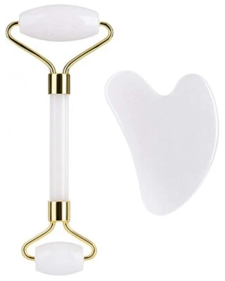 Weiß Quarz Jade Gesicht Roller Massagegerät Set Stein Gesicht Körper Gua Sha Lift Werkzeug - Bild 1 von 2