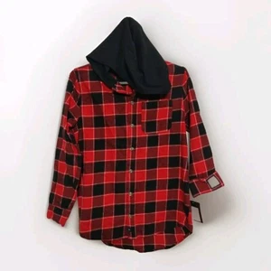 Art Class Boy New Size XL (14)  Hooded Plaid Button Up Long Sleeve Shirt Flannel - Picture 1 of 6