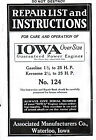Iowa Over Size Power Associated Gas Engine Motor manual book hit miss 1.75-25hp 