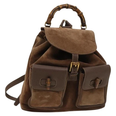 GUCCI Bamboo Backpack Suede Brown Gold 003 58 0016 Auth BA3735 - Image 1 of 4