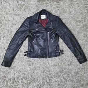 Reiss Jacke Damen extra klein schwarz Leder Biker Mantel Lamm Größe 6 8 Punk Rock - Bild 1 von 14