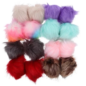 16PCS Fluffy Pom Pom Balls with Elastic Band - Removable Pompoms - Christmas - Picture 1 of 12