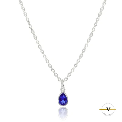 COLLANA DONNA ARGENTO 925 RODIATO CON PENDENTE IN ZIRCONE BLU PURO ARGENTO 925 - Immagine 1 di 4