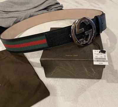Auténtico Cinturón Gucci Web Negro Verde Rojo Rayas, Talla 100 cm Hombre 34-36 Foto 1 de 4